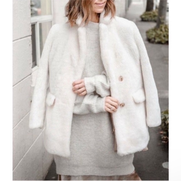 J. Crew Yuna Teddy Faux Fur Jacket in Cream medium - Picture 1 of 8